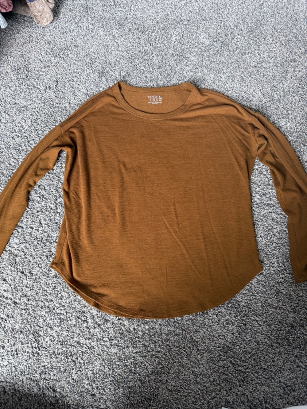 Time and Tru Long Sleeve Waffle Knit Top in Rust Brown